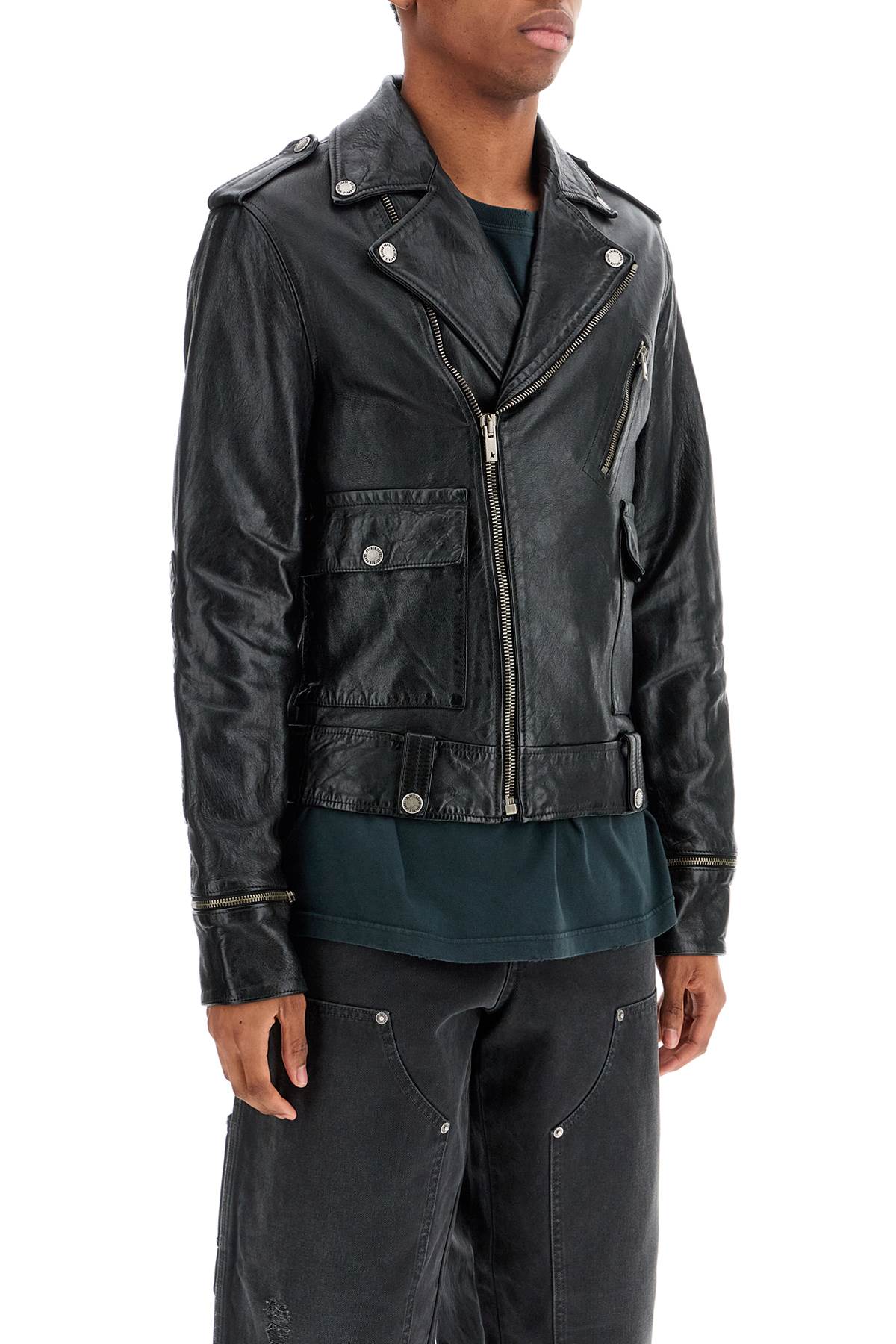GOLDEN GOOSE Leather Jacket with Zip Details for Men