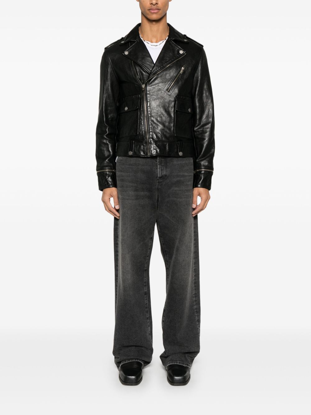 GOLDEN GOOSE Leather Jacket with Zip Details for Men