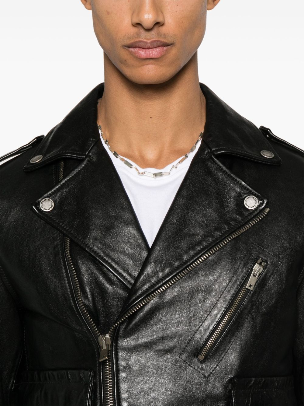 GOLDEN GOOSE Leather Jacket with Zip Details for Men