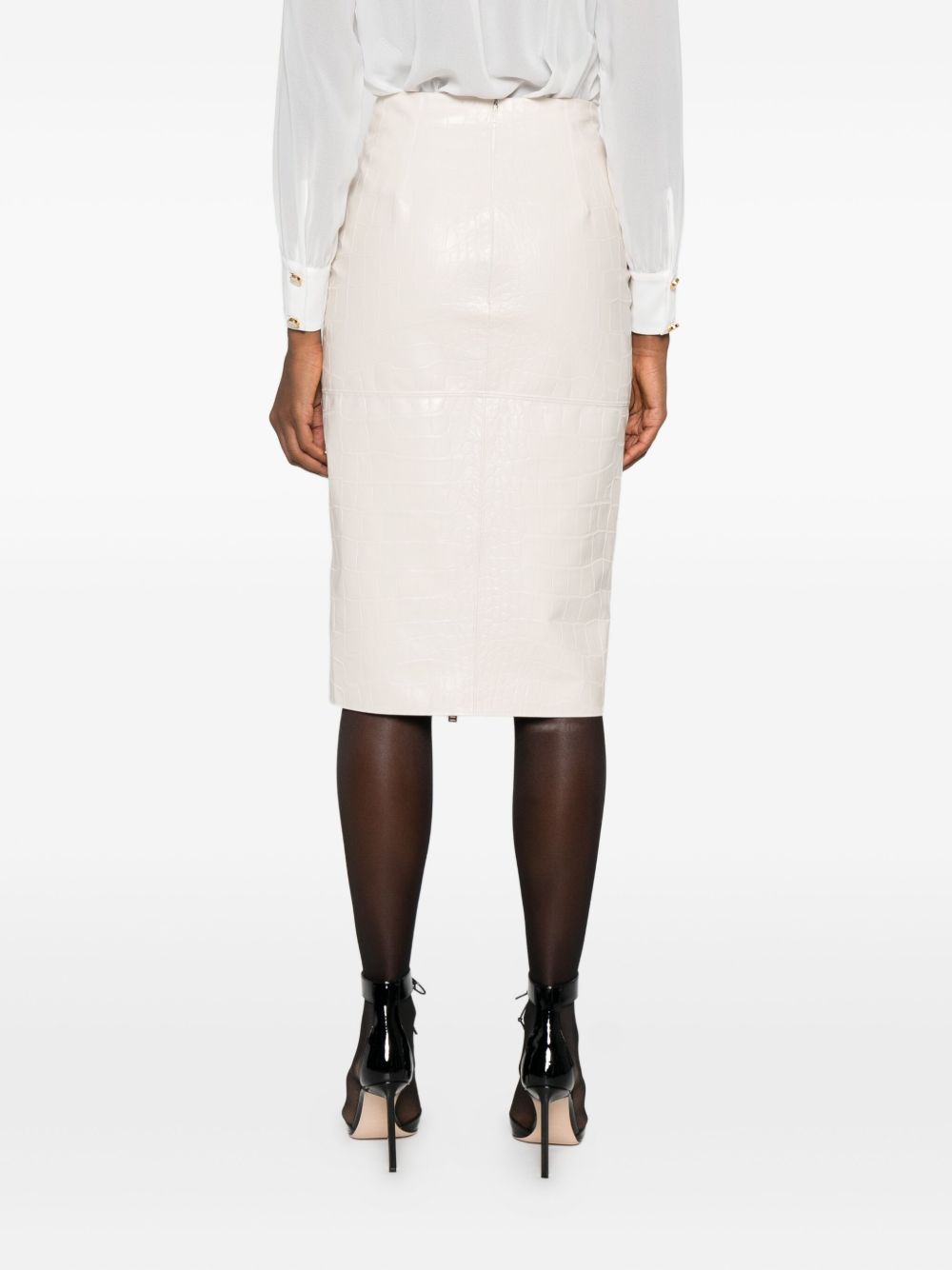 ELISABETTA FRANCHI Midi Skirt with Crocodile Effect - Straight Hem, Women’s Fashion