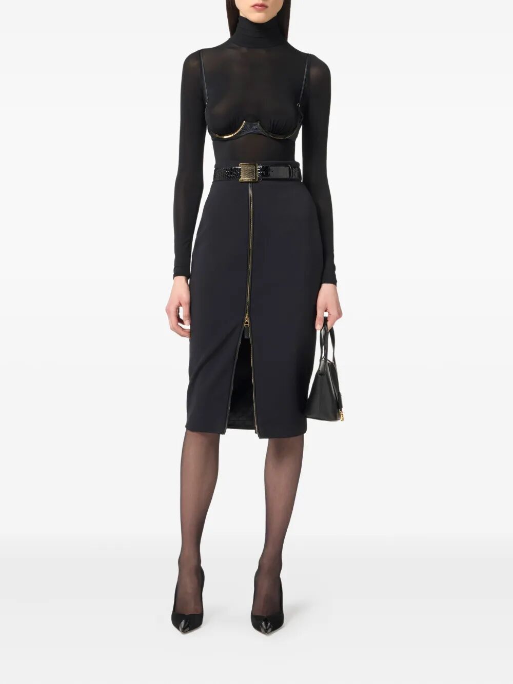 ELISABETTA FRANCHI Zip-Front Crepe Midi Skirt