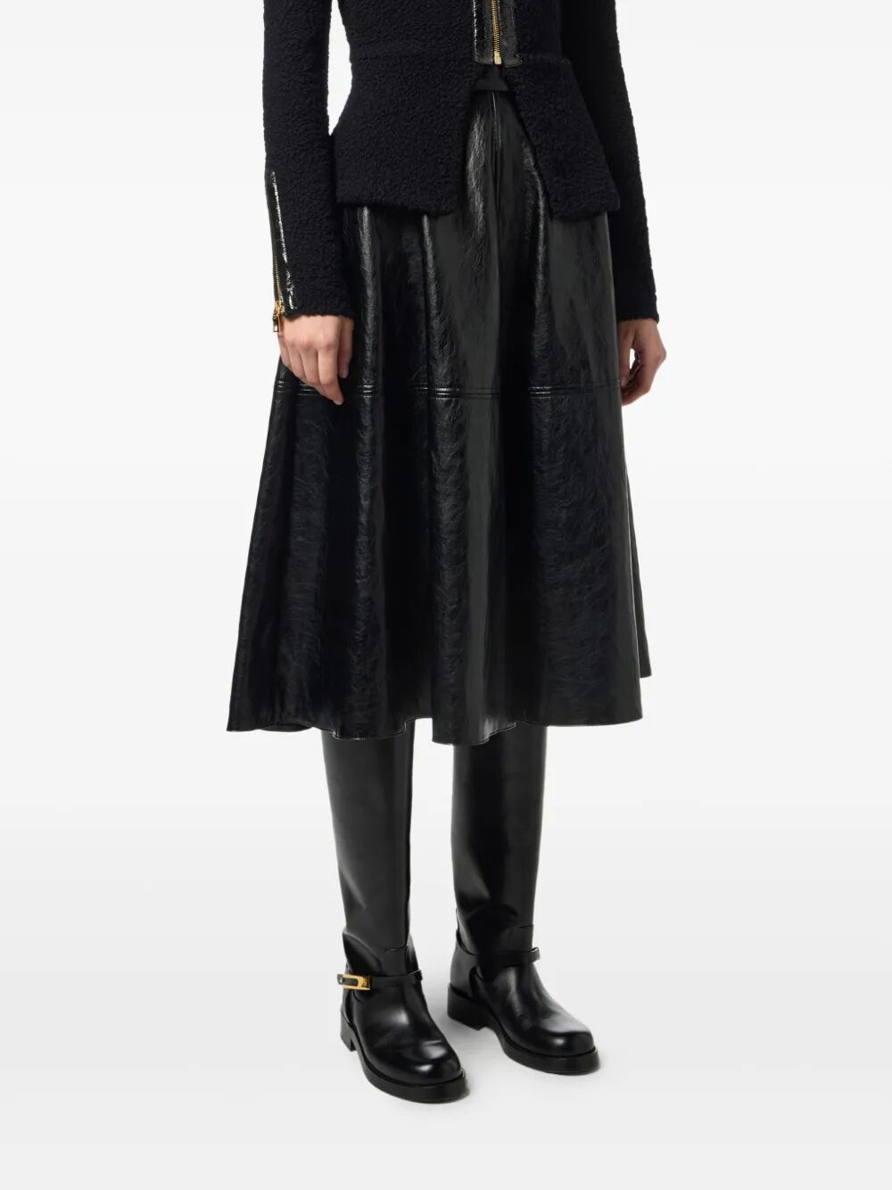 ELISABETTA FRANCHI Crackled Leather-Effect Mini Skirt with Logo Details