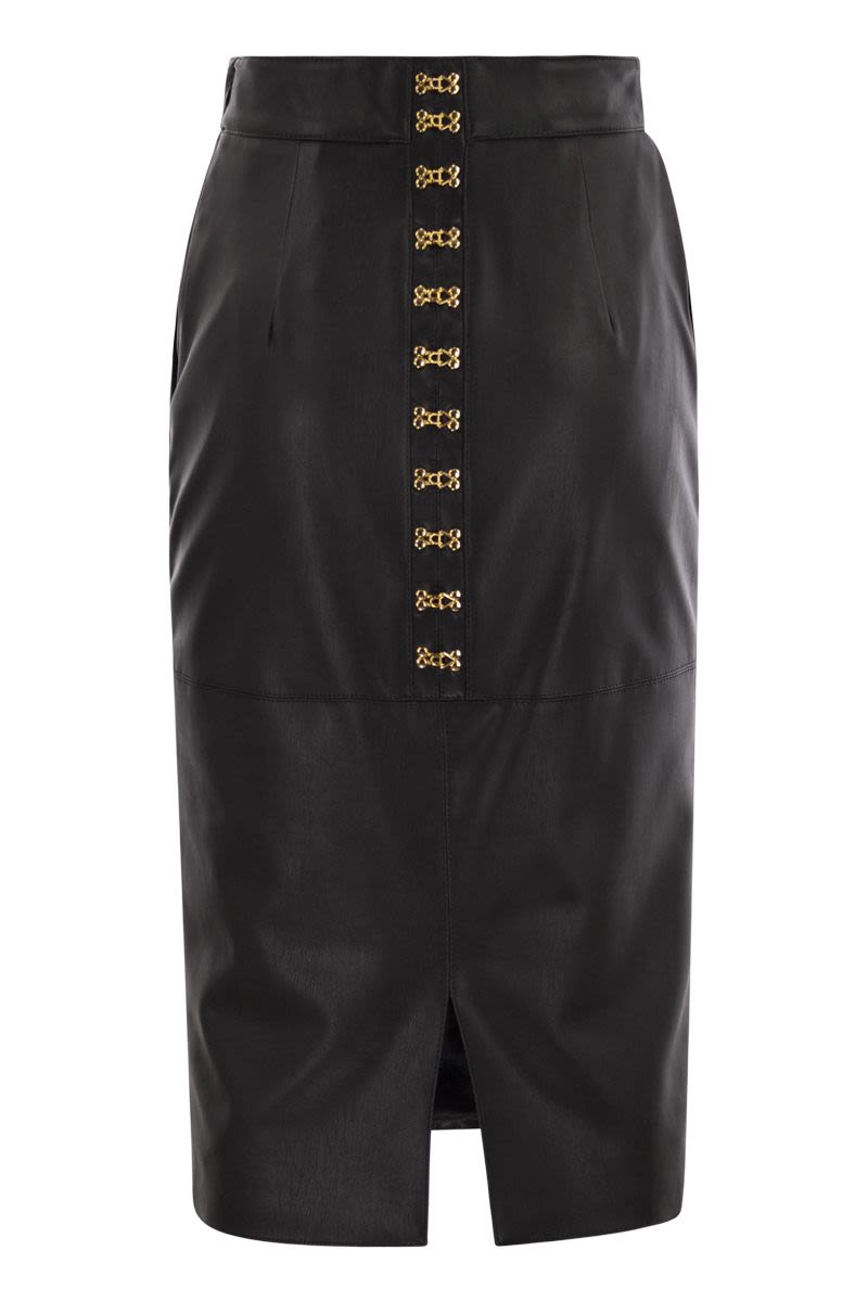 ELISABETTA FRANCHI High Waist Midi Leather Pencil Skirt