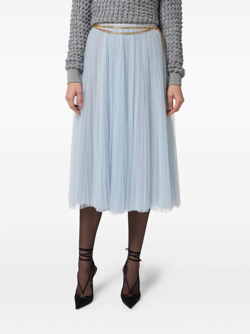 ELISABETTA FRANCHI Belted Round Midi Skirt