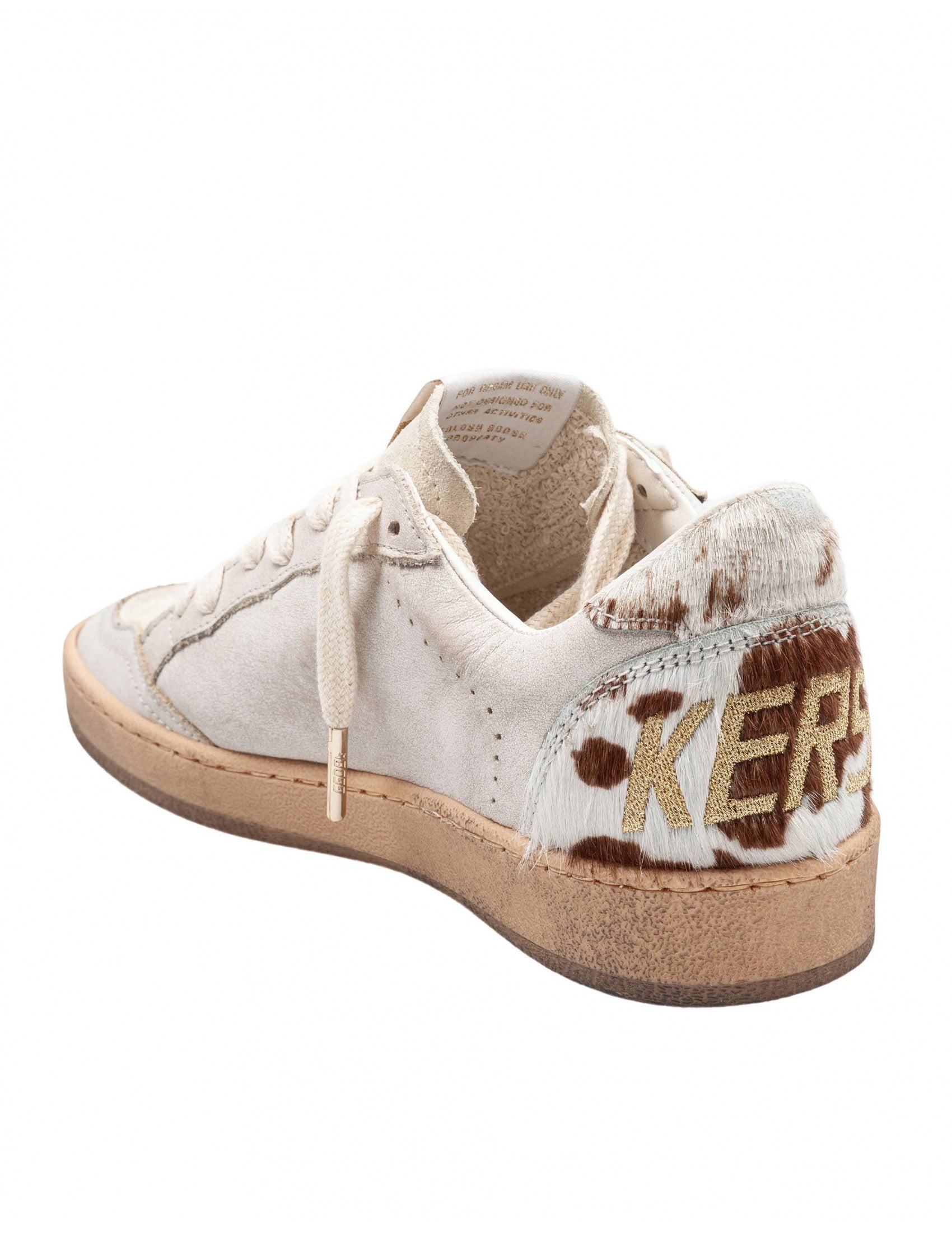 GOLDEN GOOSE Women's Ballstar Leather and Suede Sneakers with Pony Skin Heel
