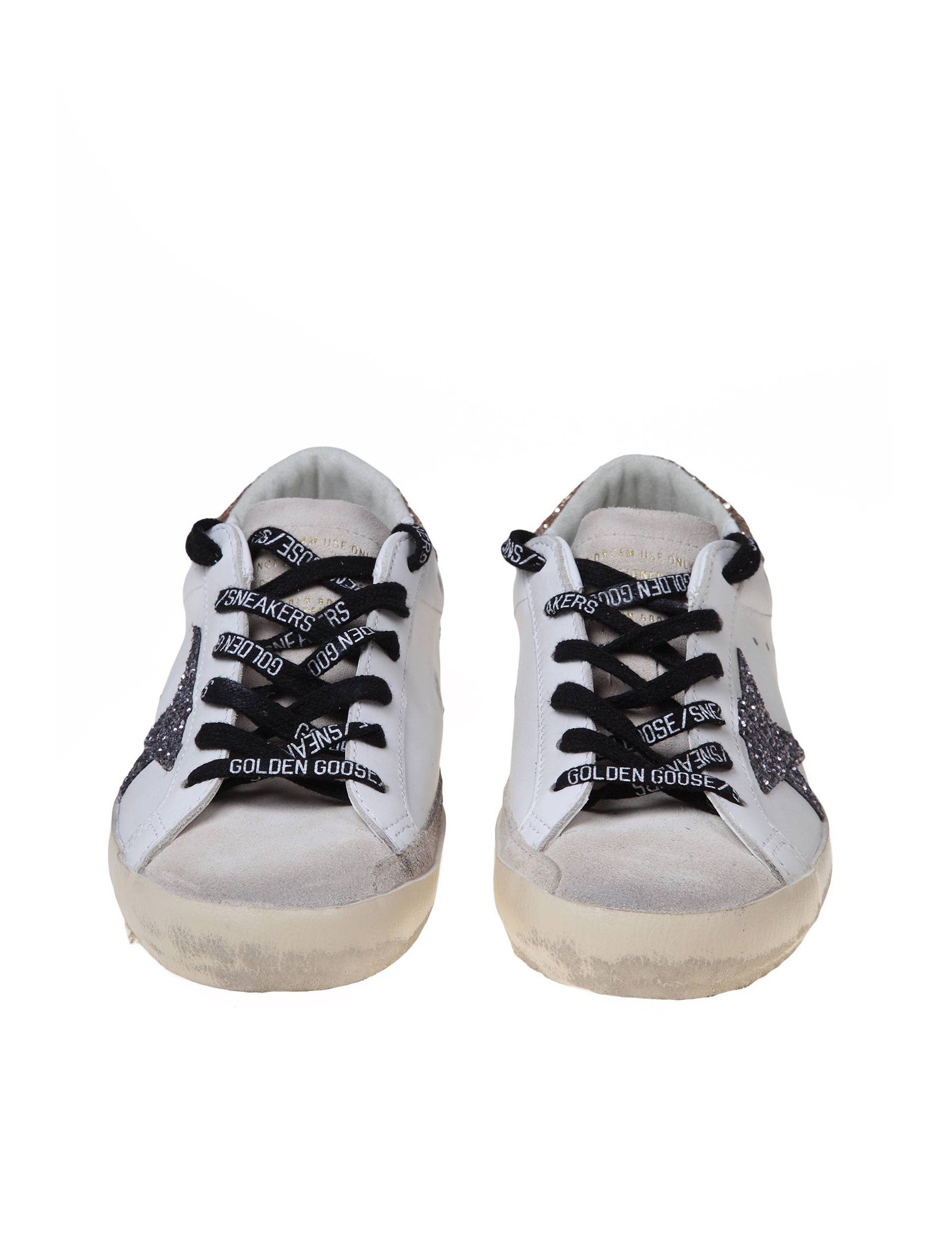 GOLDEN GOOSE Super-Star Mini Leather Sneakers with Glitter Star