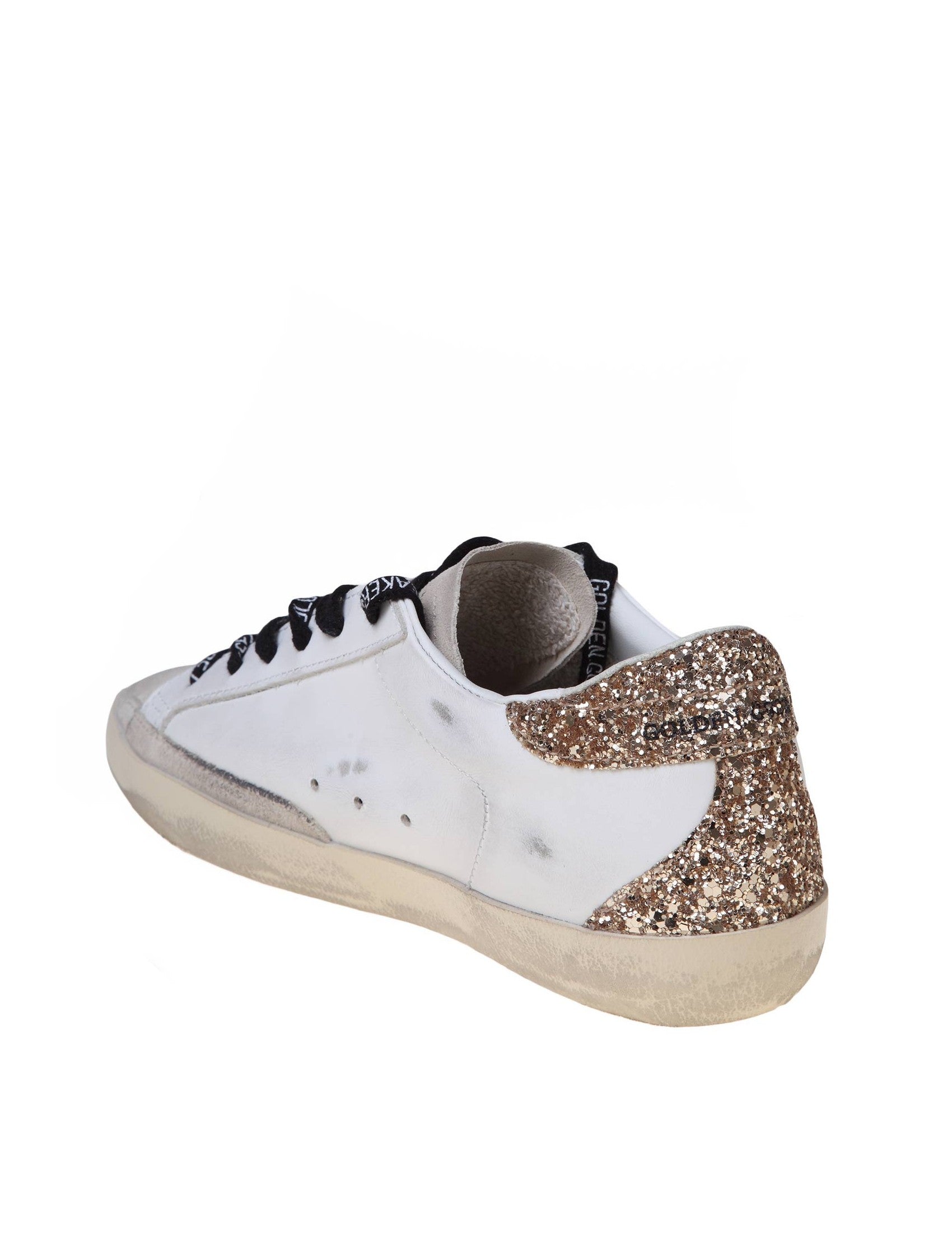 GOLDEN GOOSE Super-Star Mini Leather Sneakers with Glitter Star