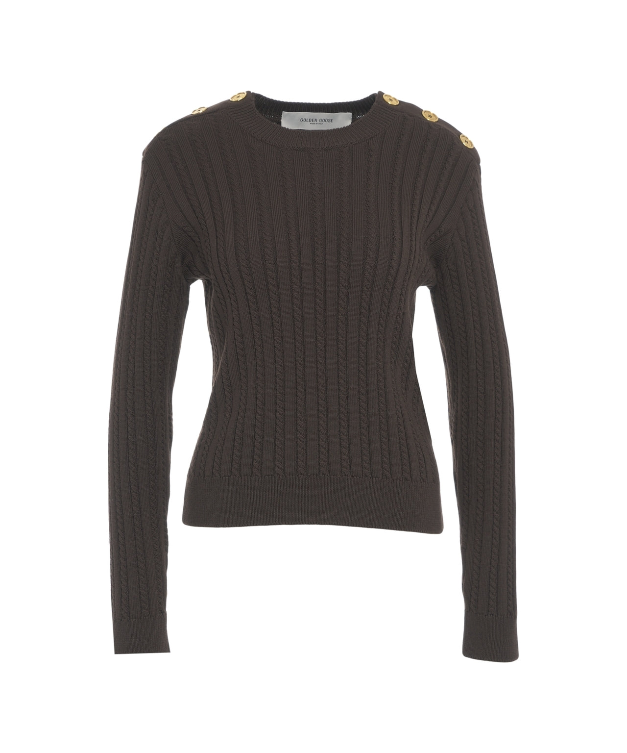 GOLDEN GOOSE Elegant Cable-Knit Sweater with Decorative Shoulder Buttons