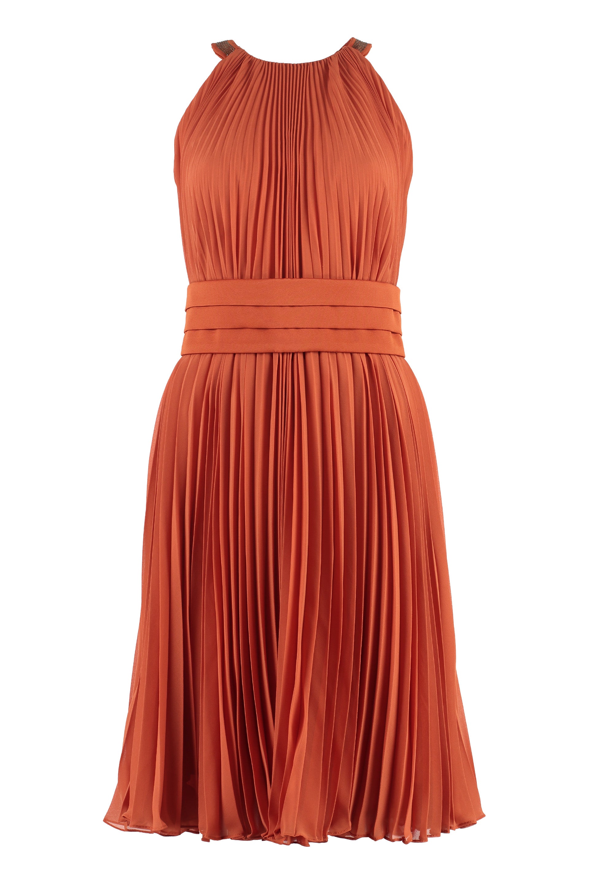 MAX MARA Pleated Mini Dress with Embellished Neckline