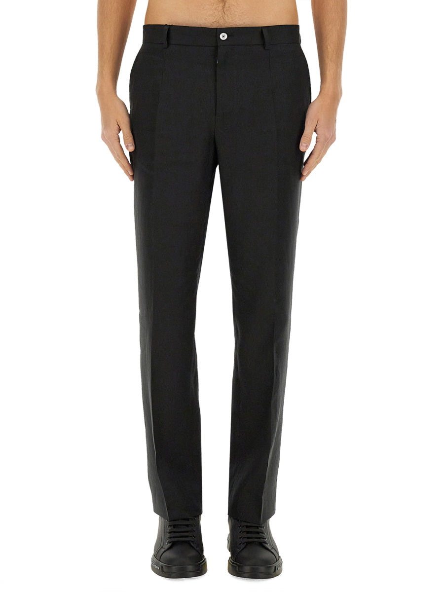 DOLCE & GABBANA Stretch Linen Tailored Pants - Regular Fit Size M