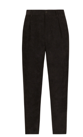 DOLCE & GABBANA Classic Front Pleat Corduroy Trousers with Pockets for Men