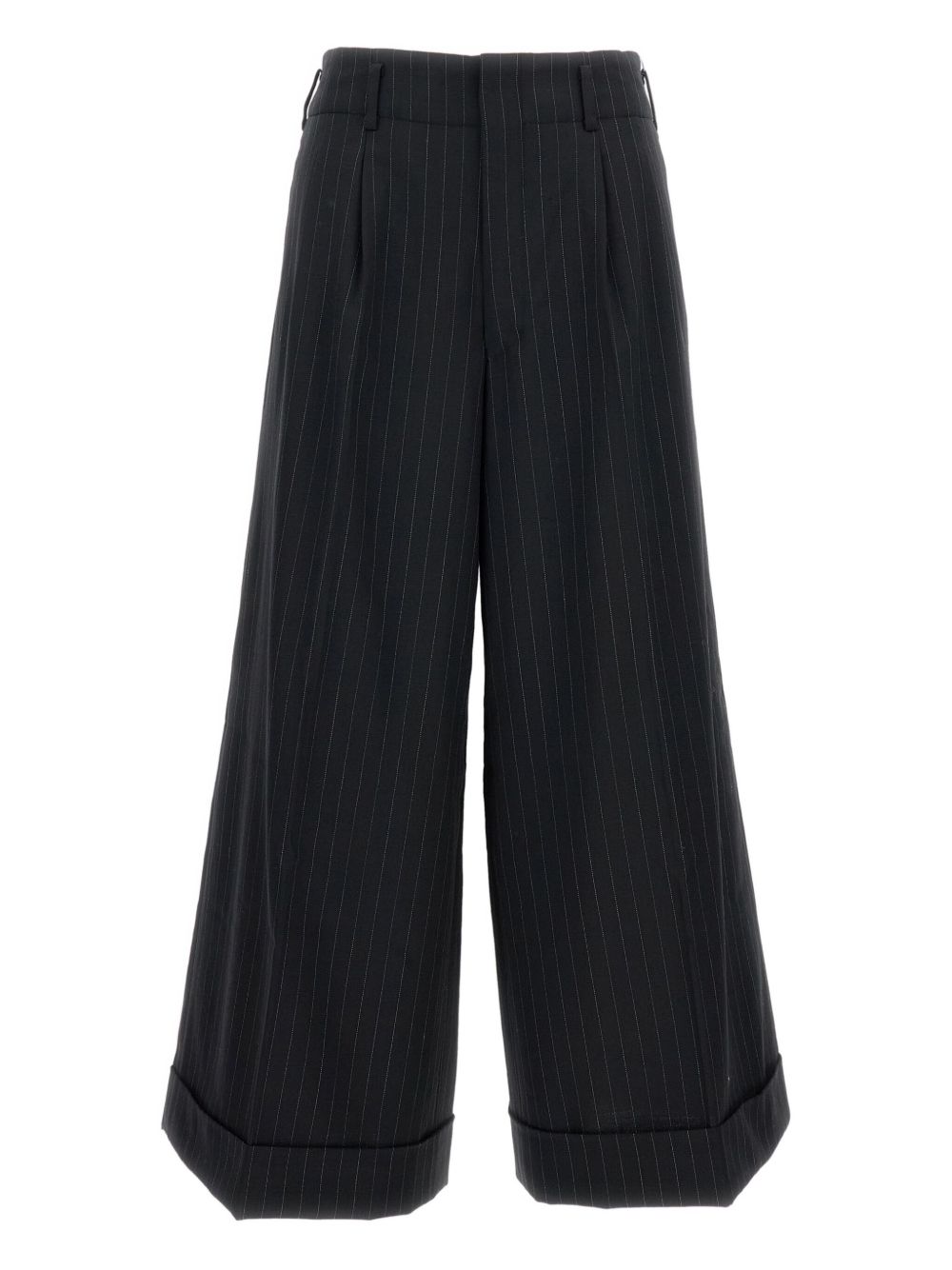 COMME DES GARÇONS Wool Blend Trousers - Pinstripe Cuffed Hem