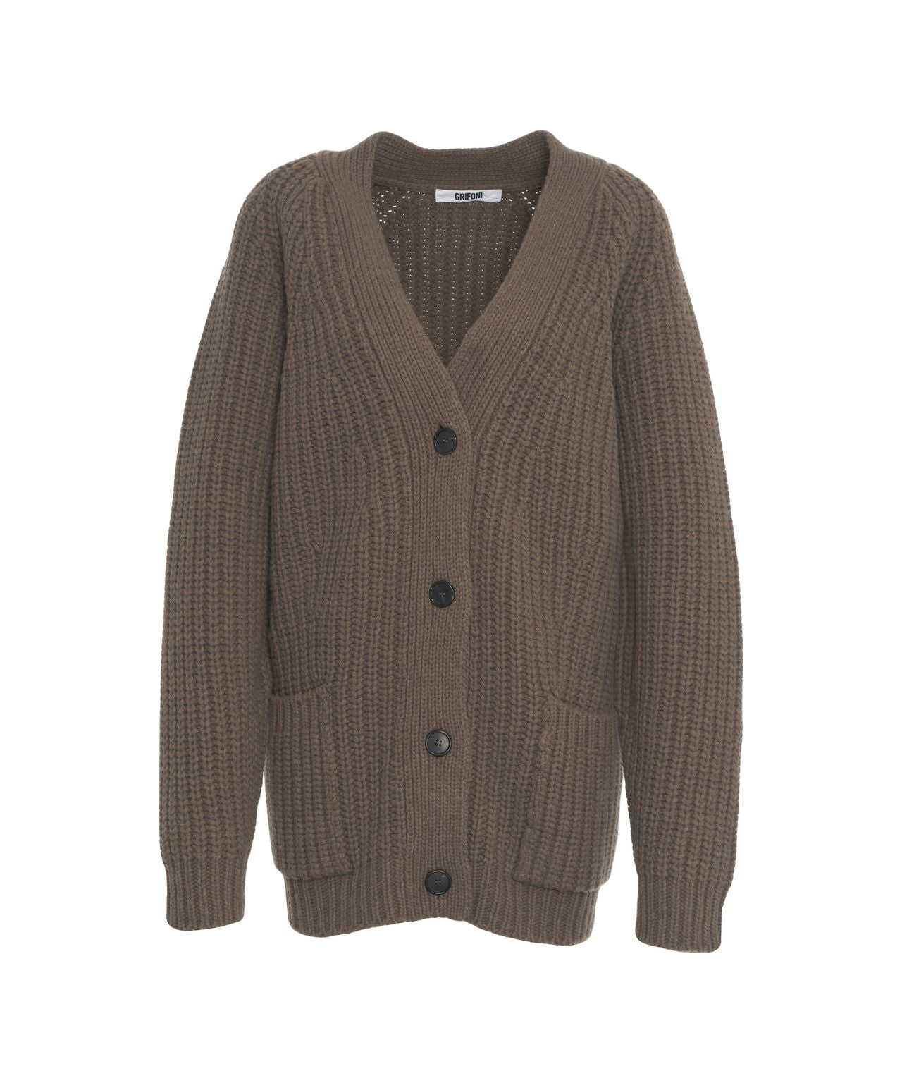 GRIFONI Chunky Knit V-Neck Cardigan for Men