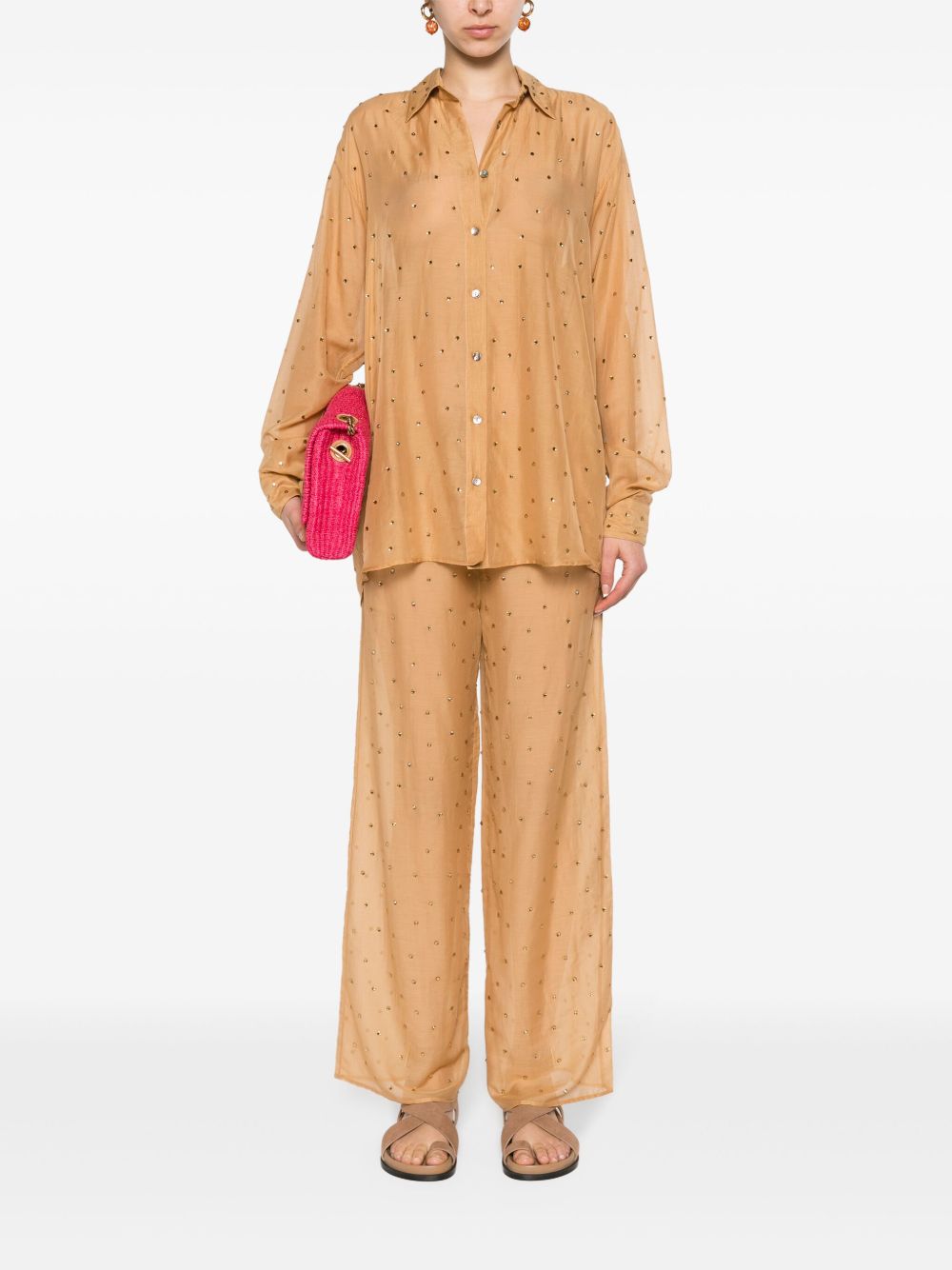 OSÉREE Cotton-Silk Rhinestone Blouse