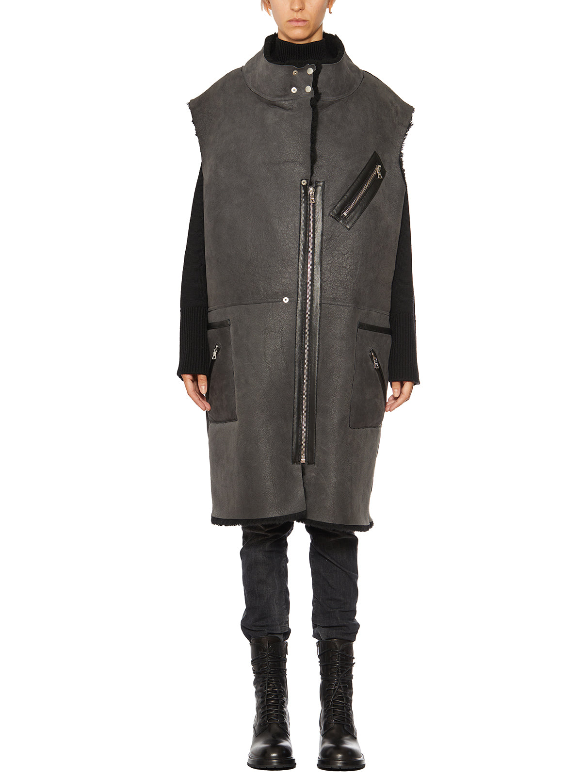 KERVIN MARC Oversize Reversible Shearling Gilet - One Size