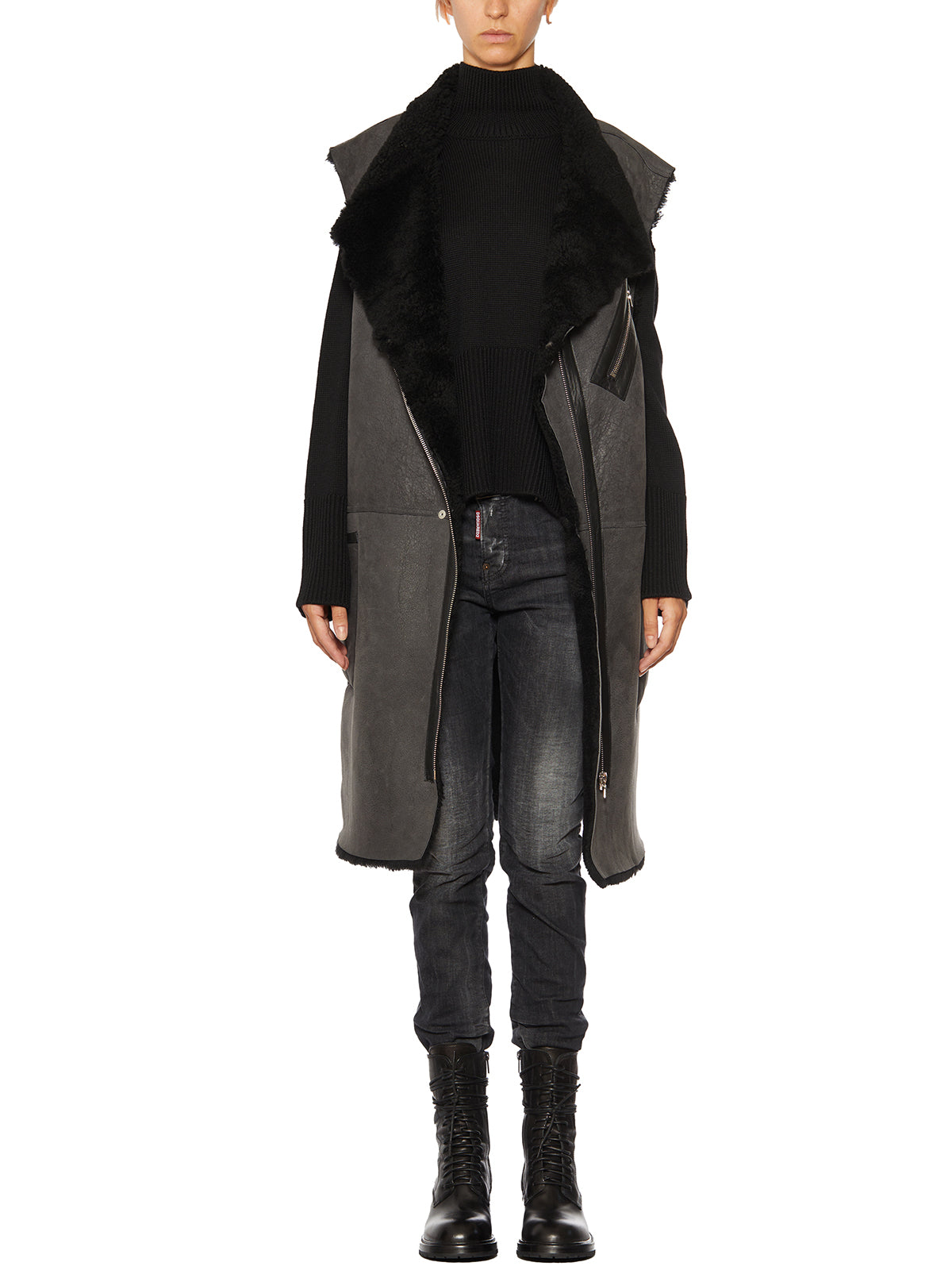 KERVIN MARC Oversize Reversible Shearling Gilet - One Size