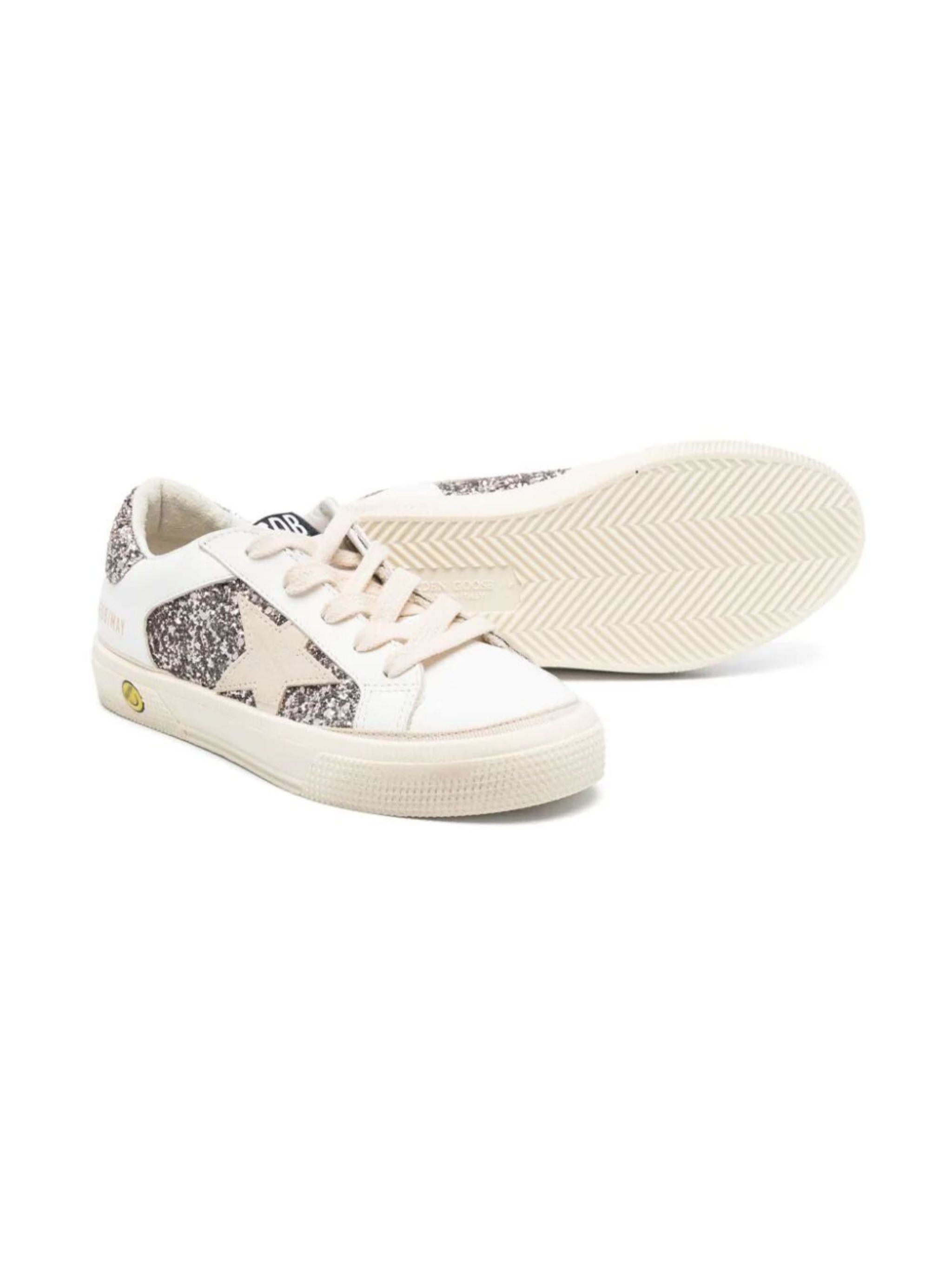 GOLDEN GOOSE KIDS Mini Leather and Glitter Upper Suede Star Glitter Heel Sneakers