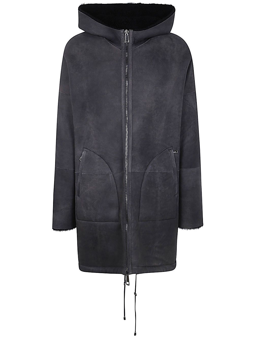 GIORGIO BRATO Reversible Shearling Overcoat with Hood for Men