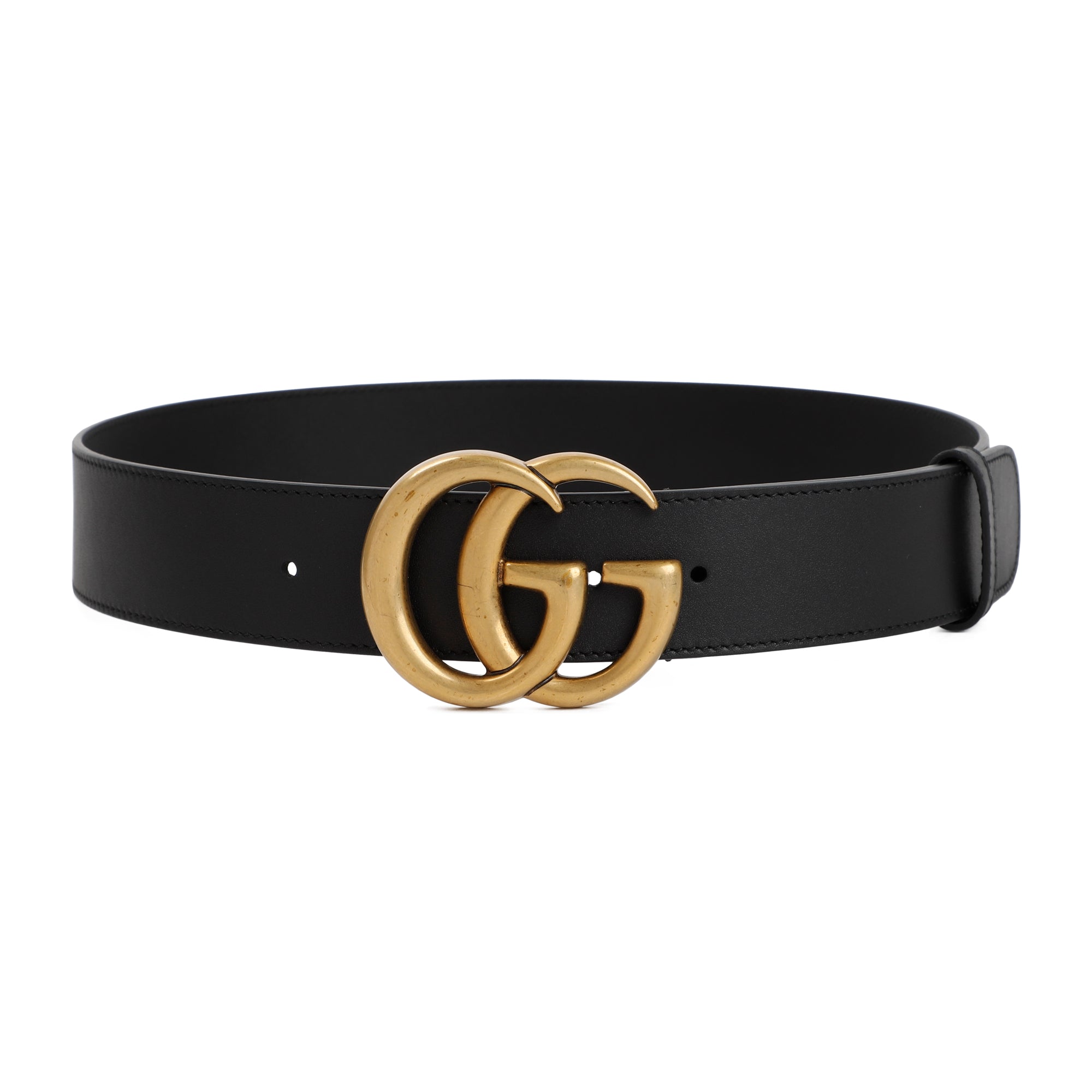 GUCCI Antique Gold Double G Buckle Leather Belt - 4cm Height