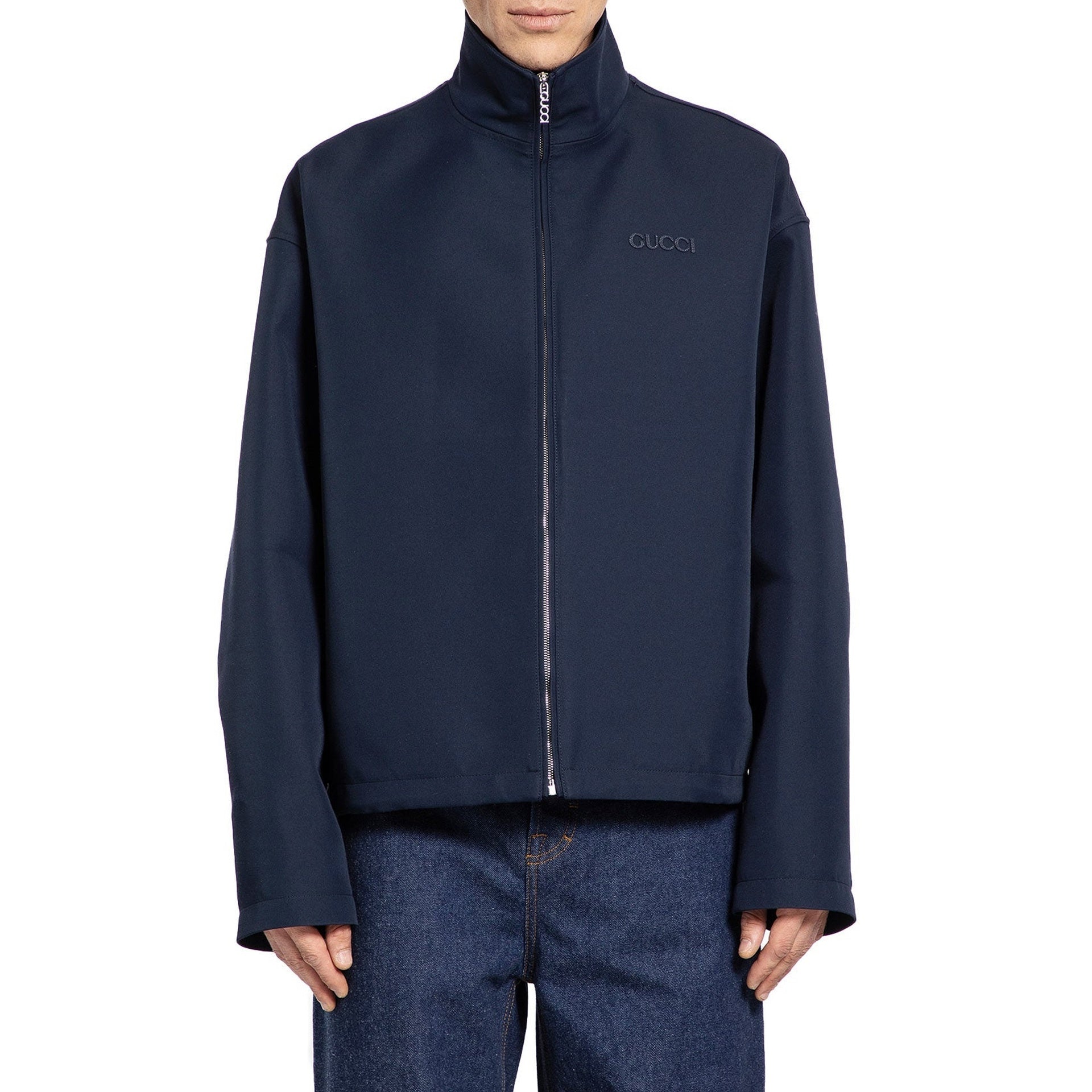 GUCCI Wool Blend Jacket with High Neck and Zip Closure