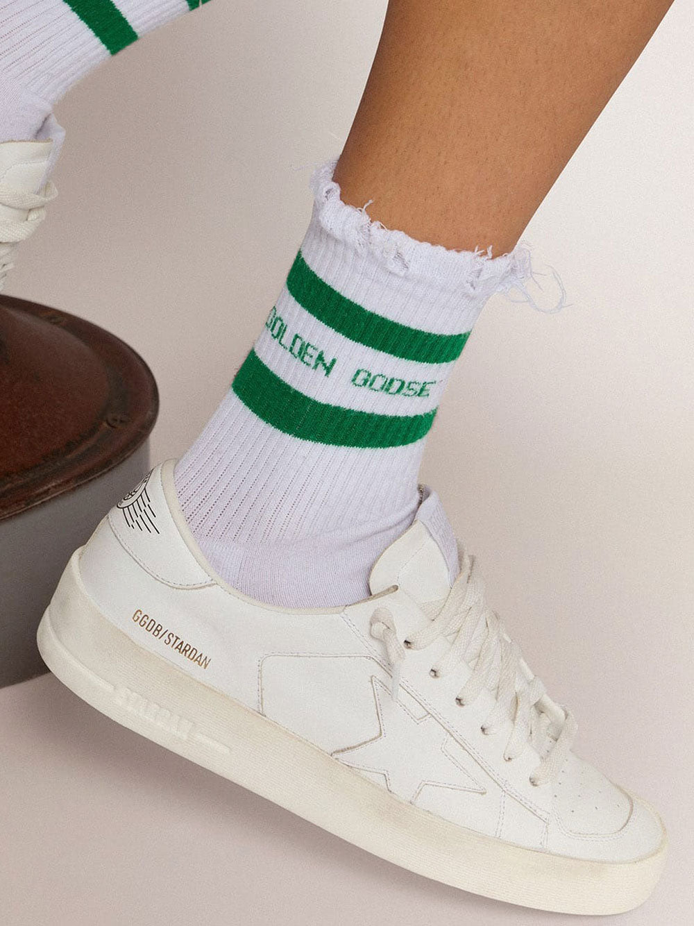 GOLDEN GOOSE Logo and Stripes Cotton Blend Socks