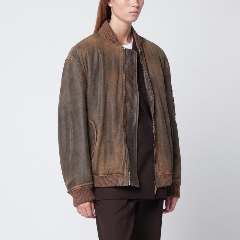 GOLDEN GOOSE Vintage-Effect Brown Leather Bomber Jacket for Women