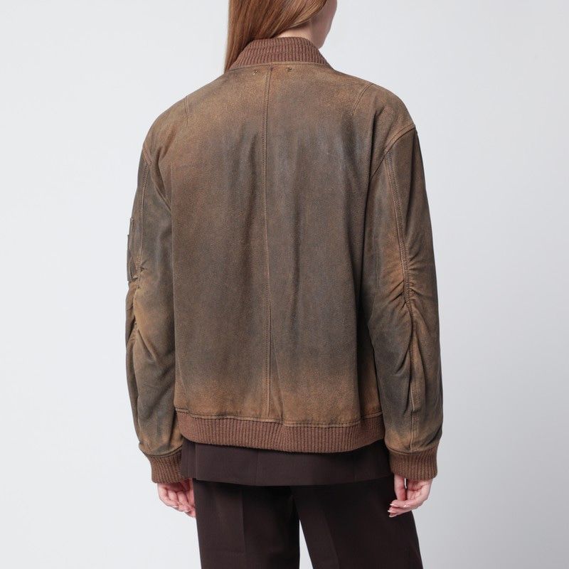 GOLDEN GOOSE Vintage-Effect Brown Leather Bomber Jacket for Women