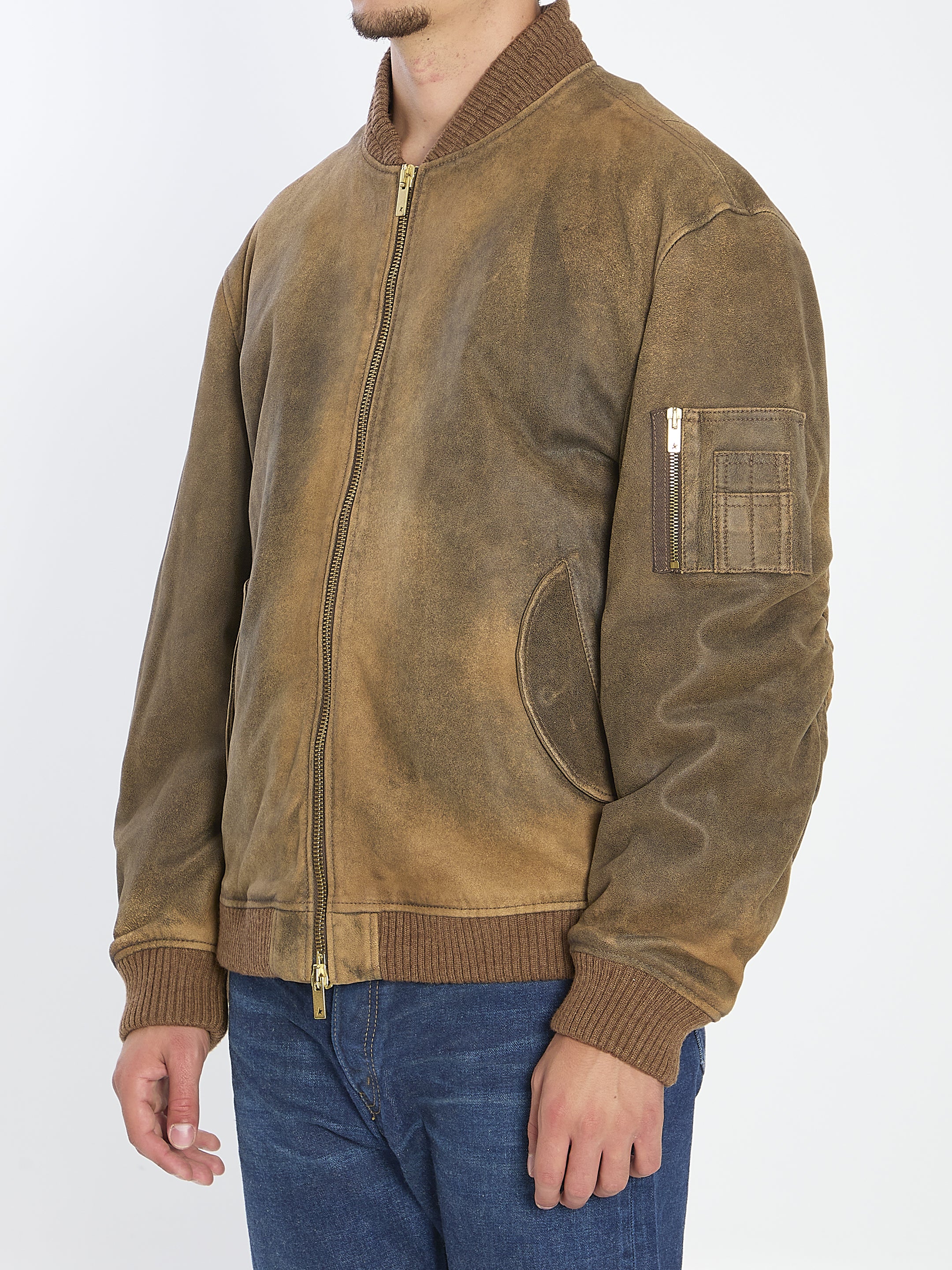 GOLDEN GOOSE Unisex Vintage-Inspired Brown Bomber Jacket - Relaxed Fit