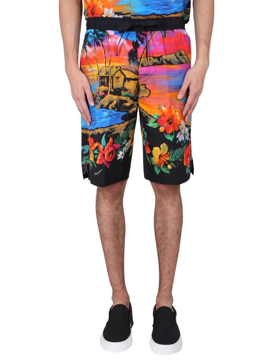 DOLCE & GABBANA Men's Bermuda Shorts with Tropical Print - Mini