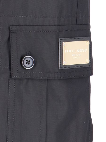 DOLCE & GABBANA Heavyweight Cotton Cargo Pants with Logo Plaque - Men's