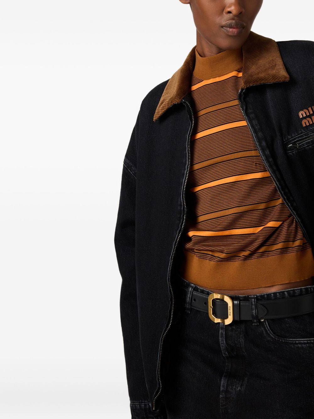 MIU MIU Denim Bomber Jacket with Corduroy Collar