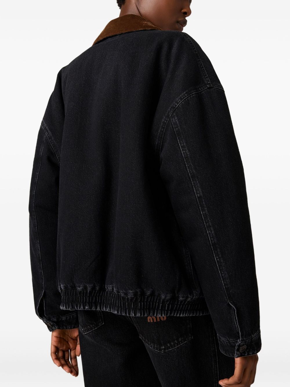 MIU MIU Denim Bomber Jacket with Corduroy Collar