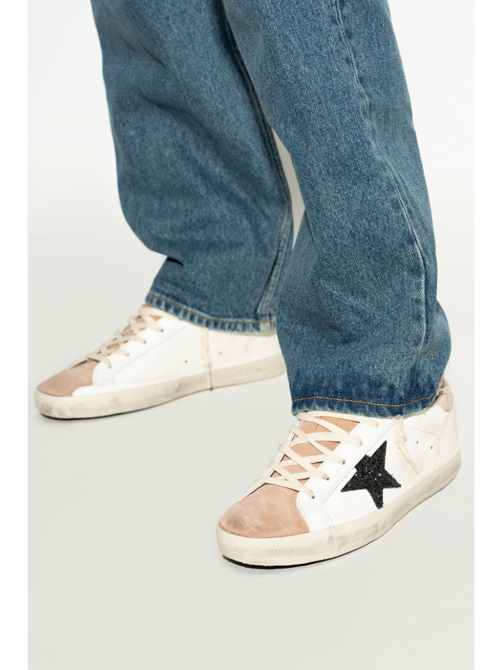 GOLDEN GOOSE Superstar Leather Upper Glitter Star Heel Sneakers