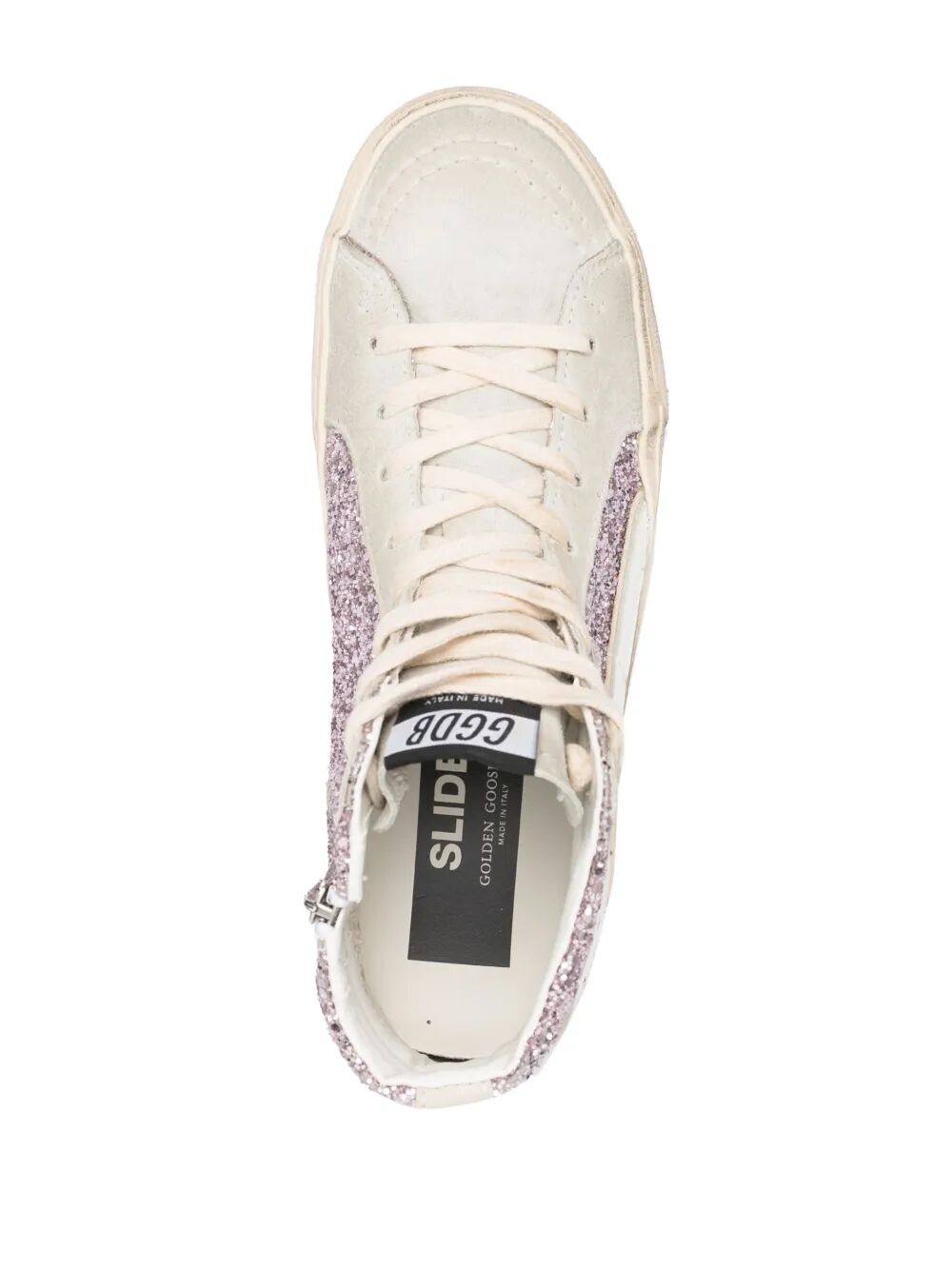 GOLDEN GOOSE Slide Glitter Upper Suede Toe Shiny Leather Star and Wave Sneakers