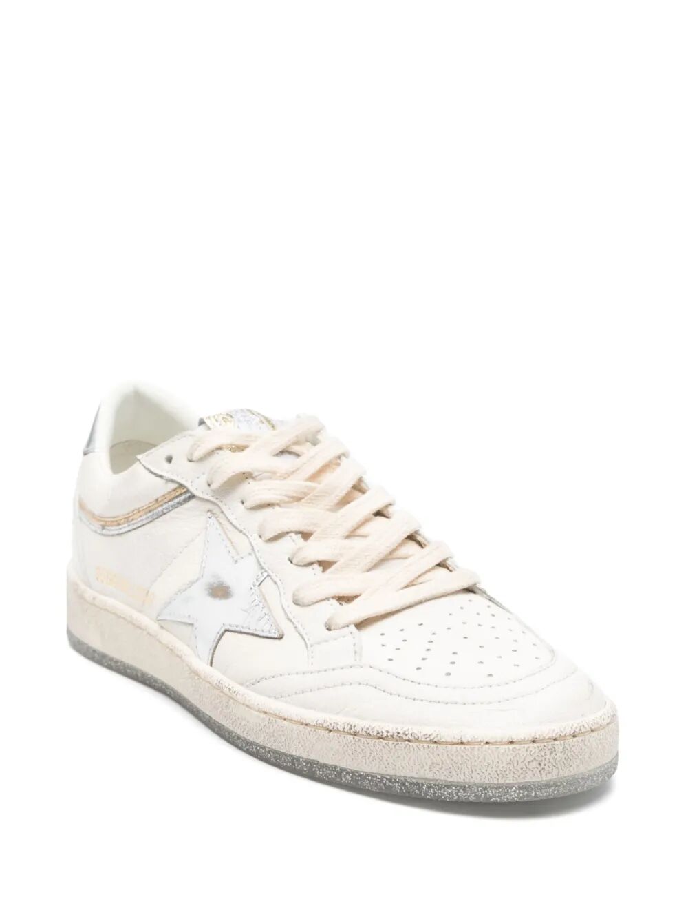 GOLDEN GOOSE Vintage Effect Leather Sneakers with Silver Star and Heel Tab