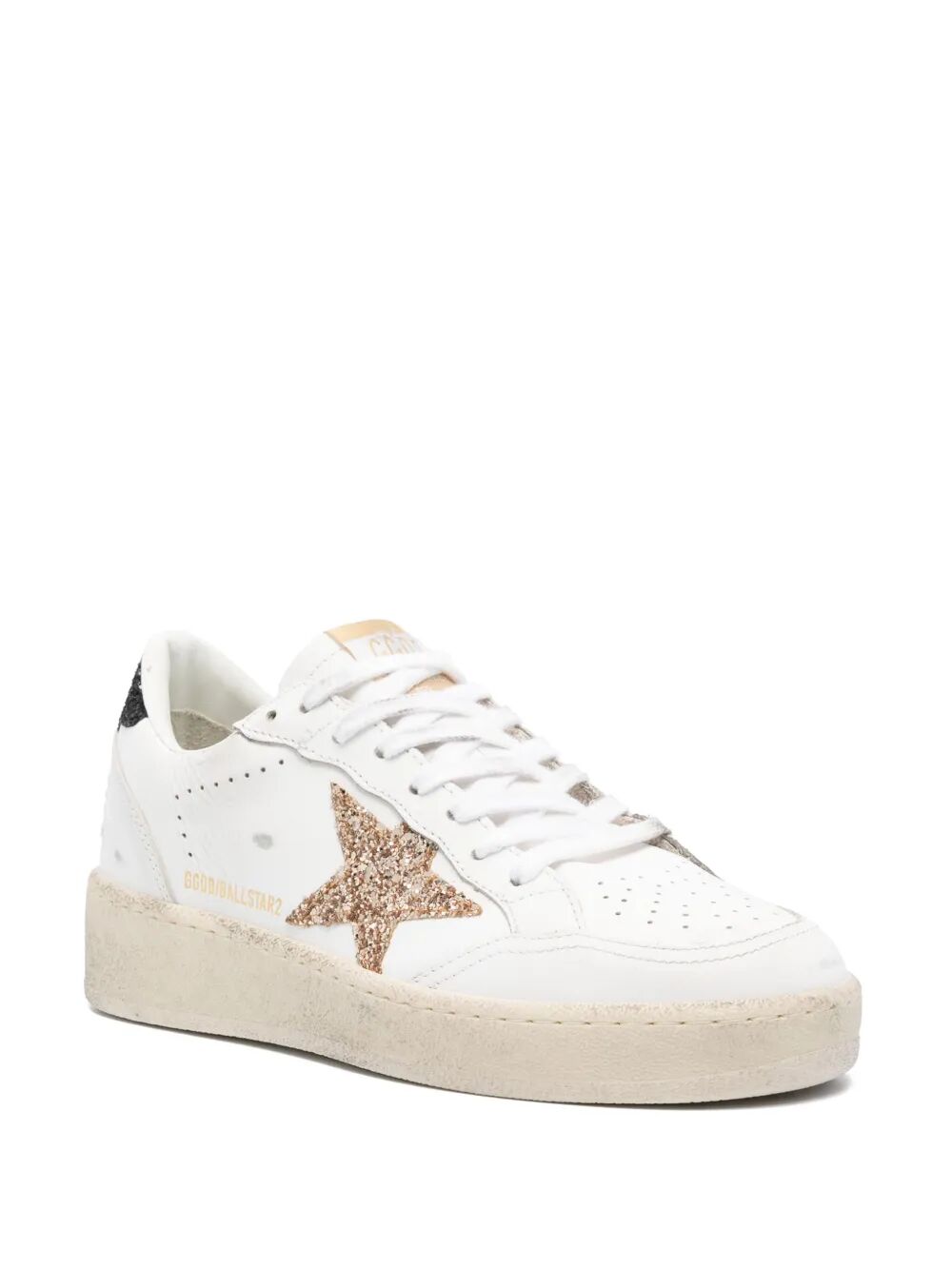 GOLDEN GOOSE Ballstar 2 Leather Sneakers with Glitter Star and Heel