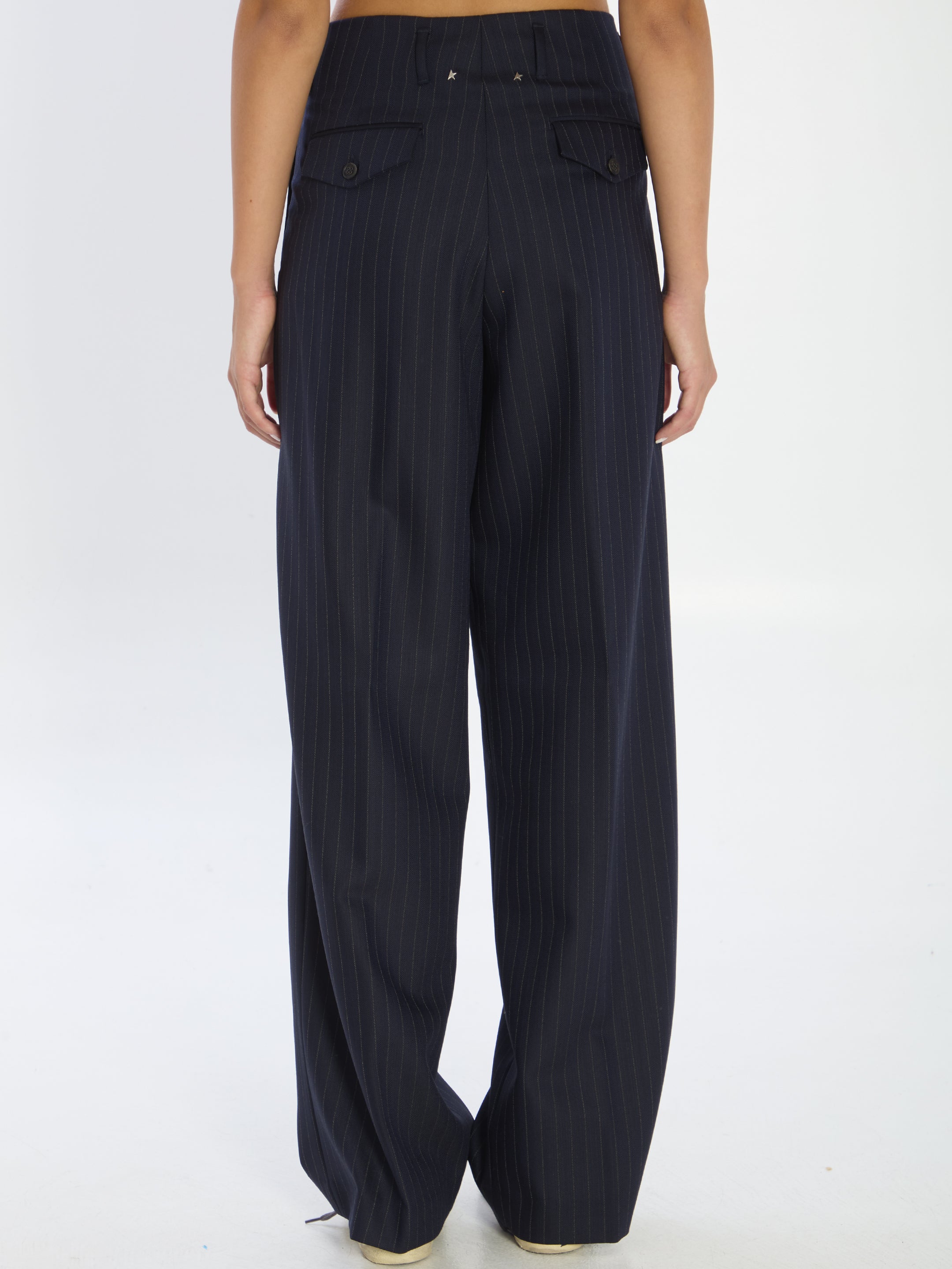 GOLDEN GOOSE Wide-Leg Wool Pinstripe Trousers - Size 40