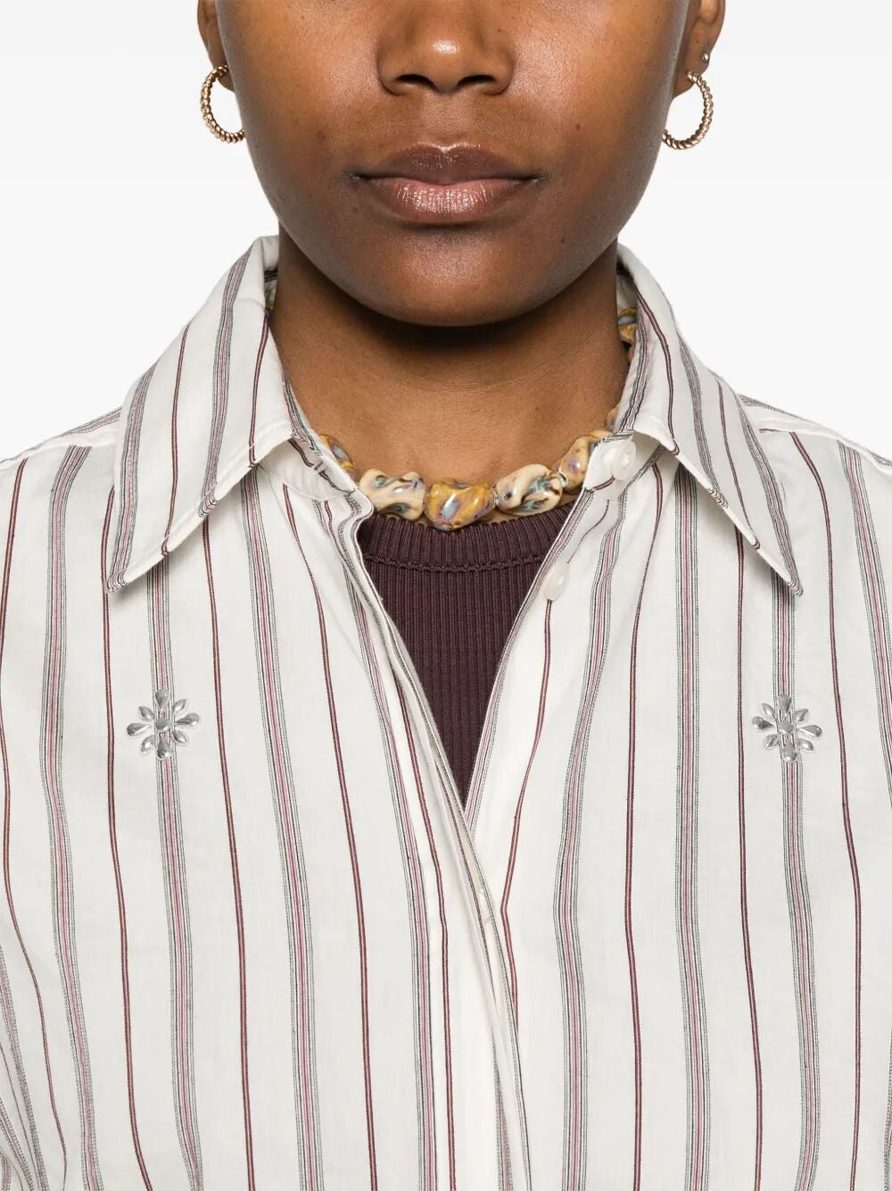 GOLDEN GOOSE Stud Embellishment Striped Cotton Shirt