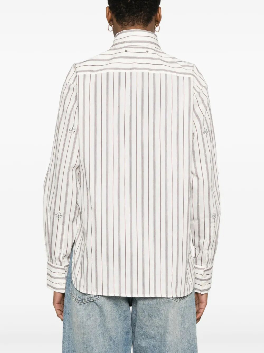 GOLDEN GOOSE Stud Embellishment Striped Cotton Shirt