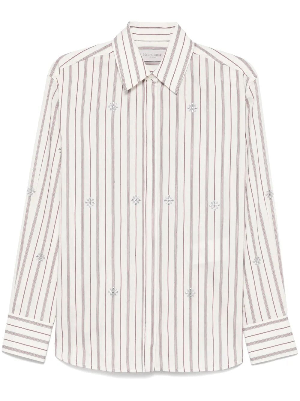 GOLDEN GOOSE Stud Embellishment Striped Cotton Shirt