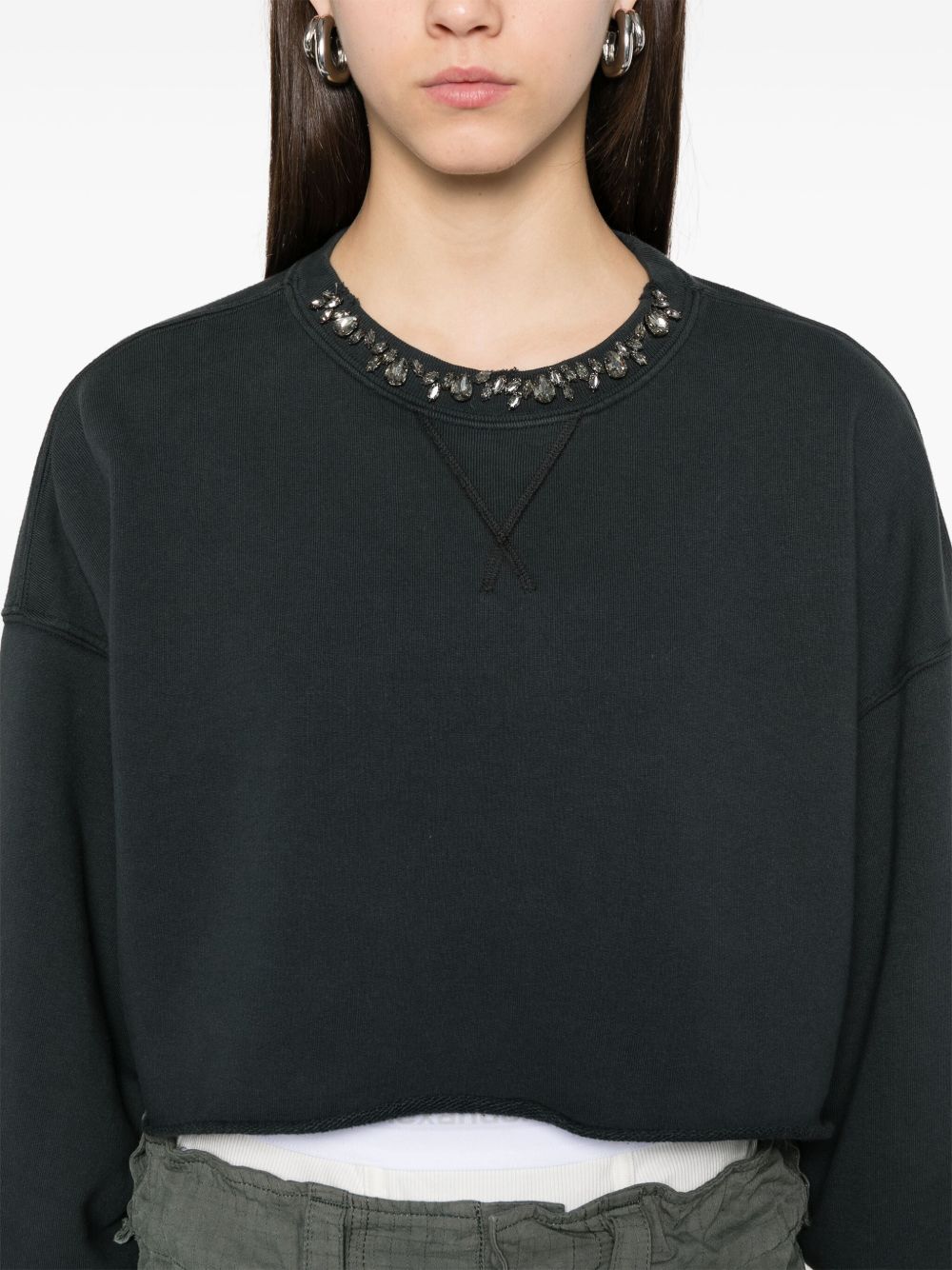 GOLDEN GOOSE Cropped Oversized Sweatshirt with Decorative Crystals - Women's Size S