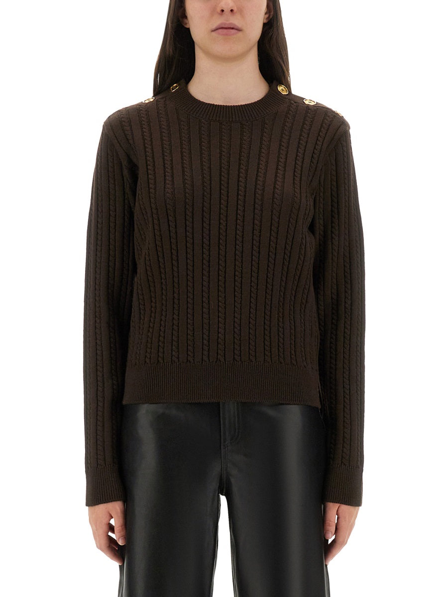 GOLDEN GOOSE Wool Blend Crew-Neck Sweater with Woven Pattern
