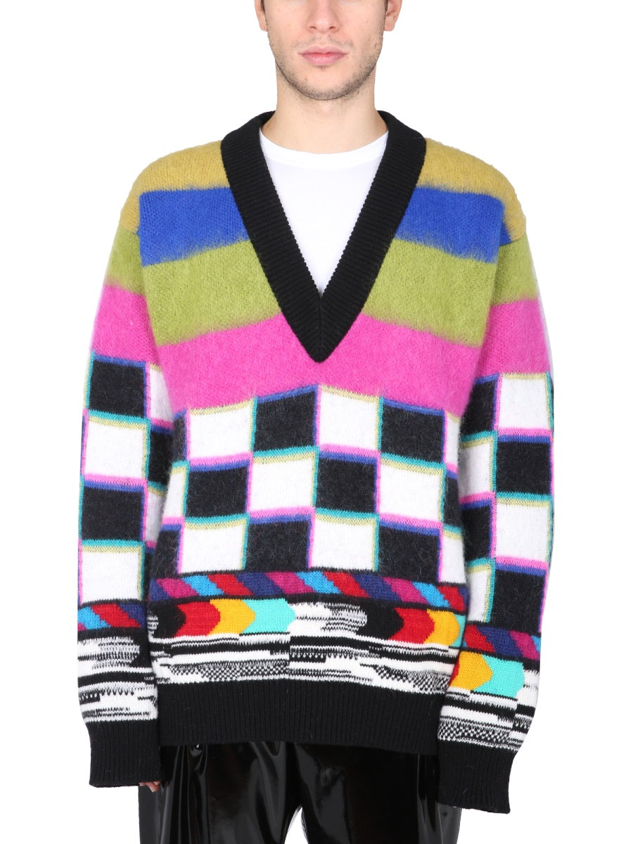 DOLCE & GABBANA Men's V-Neck Glitch Knit Sweater