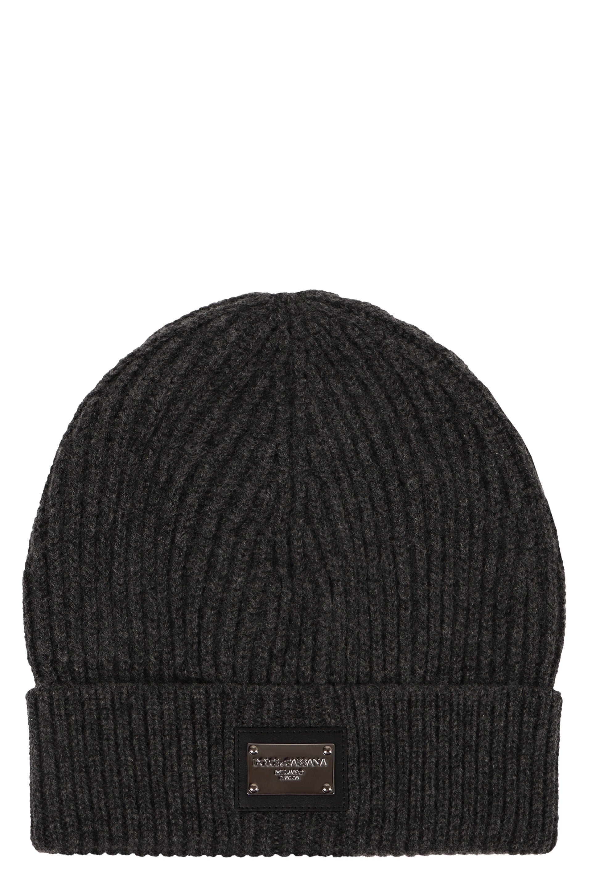 DOLCE & GABBANA Ribbed Knit Beanie with Front Logo Patch