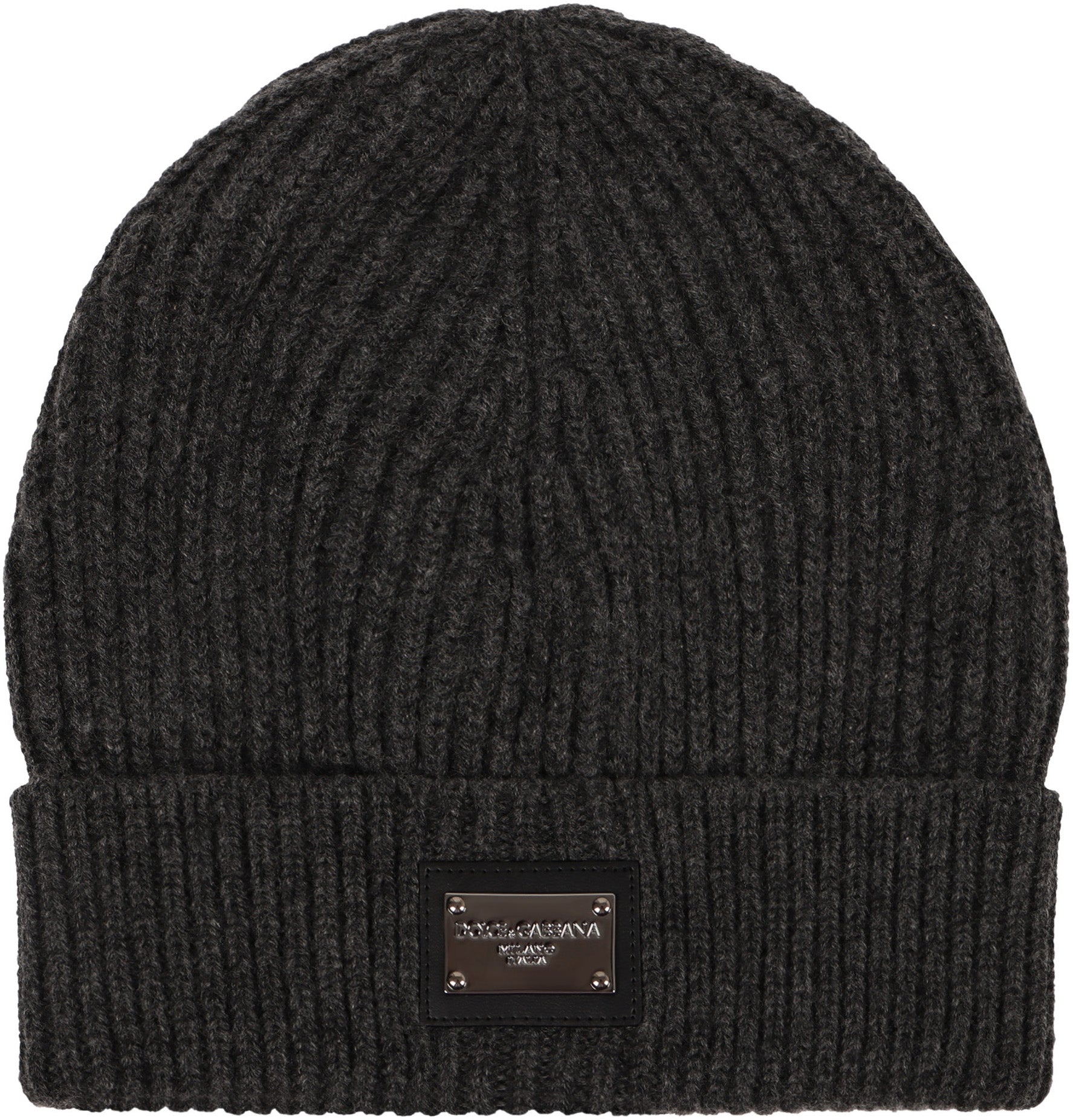 DOLCE & GABBANA Ribbed Knit Beanie with Front Logo Patch