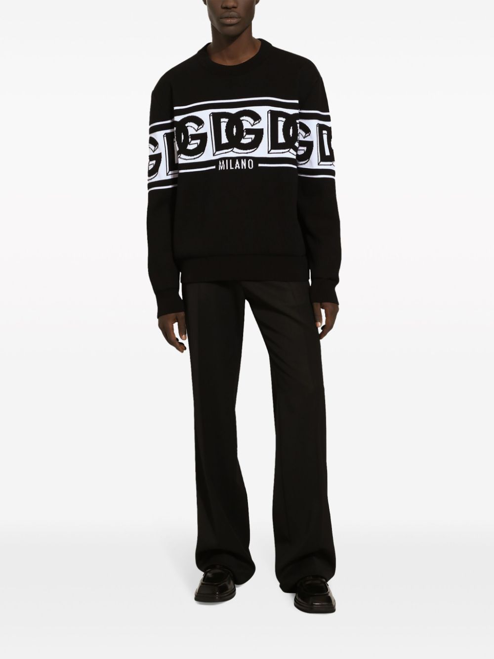 DOLCE & GABBANA Intarsia Knit Logo Crew Neck Jumper - Men's Essential