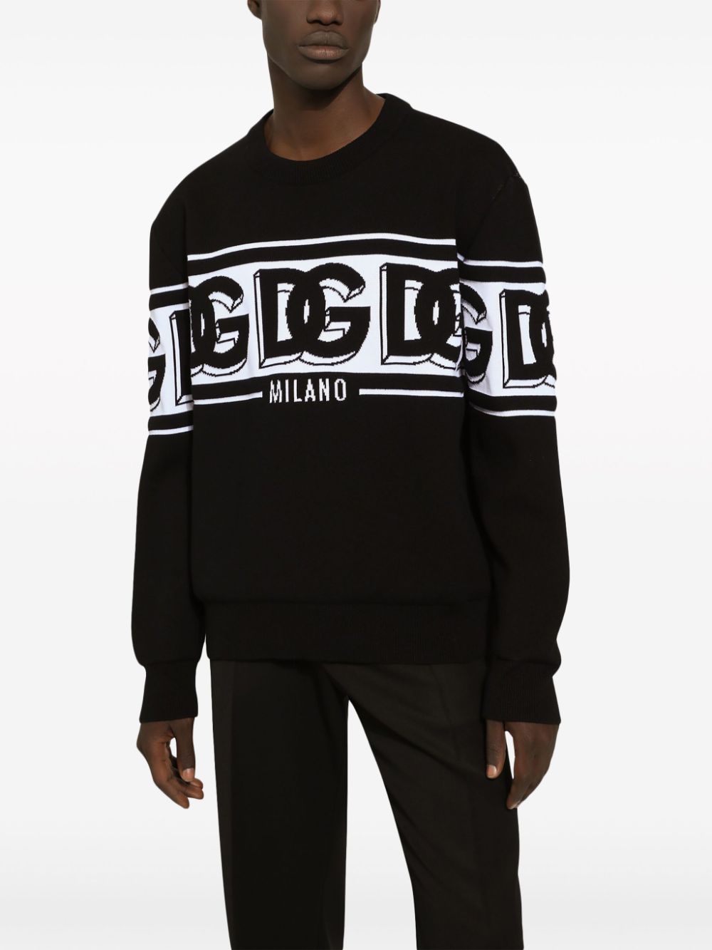 DOLCE & GABBANA Intarsia Knit Logo Crew Neck Jumper - Men's Essential