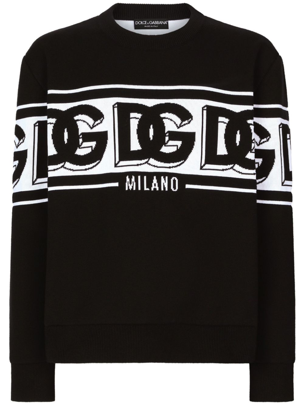 DOLCE & GABBANA Intarsia Knit Logo Crew Neck Jumper - Men's Essential