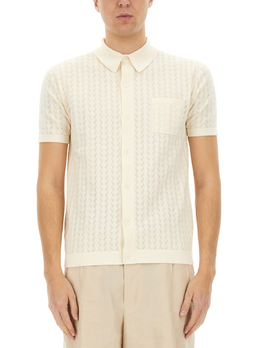 DOLCE & GABBANA Perforated Cotton Knit Shirt - Size 50 IT