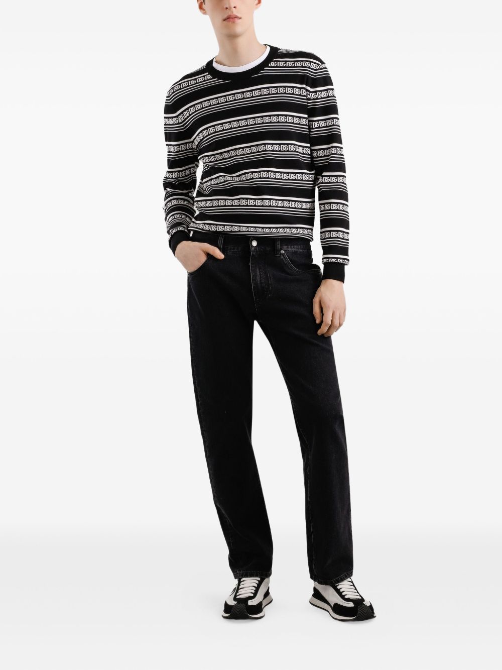 DOLCE & GABBANA Silk Crew Neck Pullover with Logo - Size 48